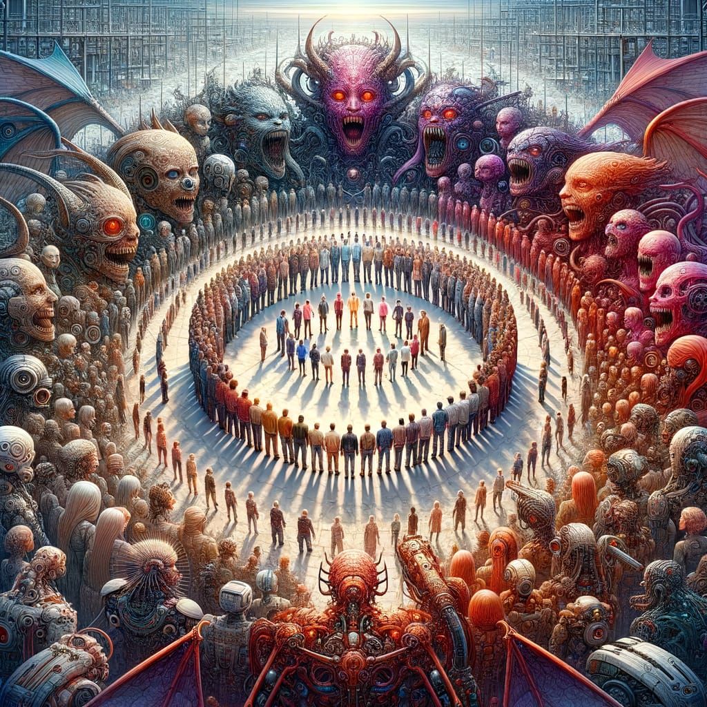 Humanity's Standoff Against Demonic Robots in 8K Matte Paint...