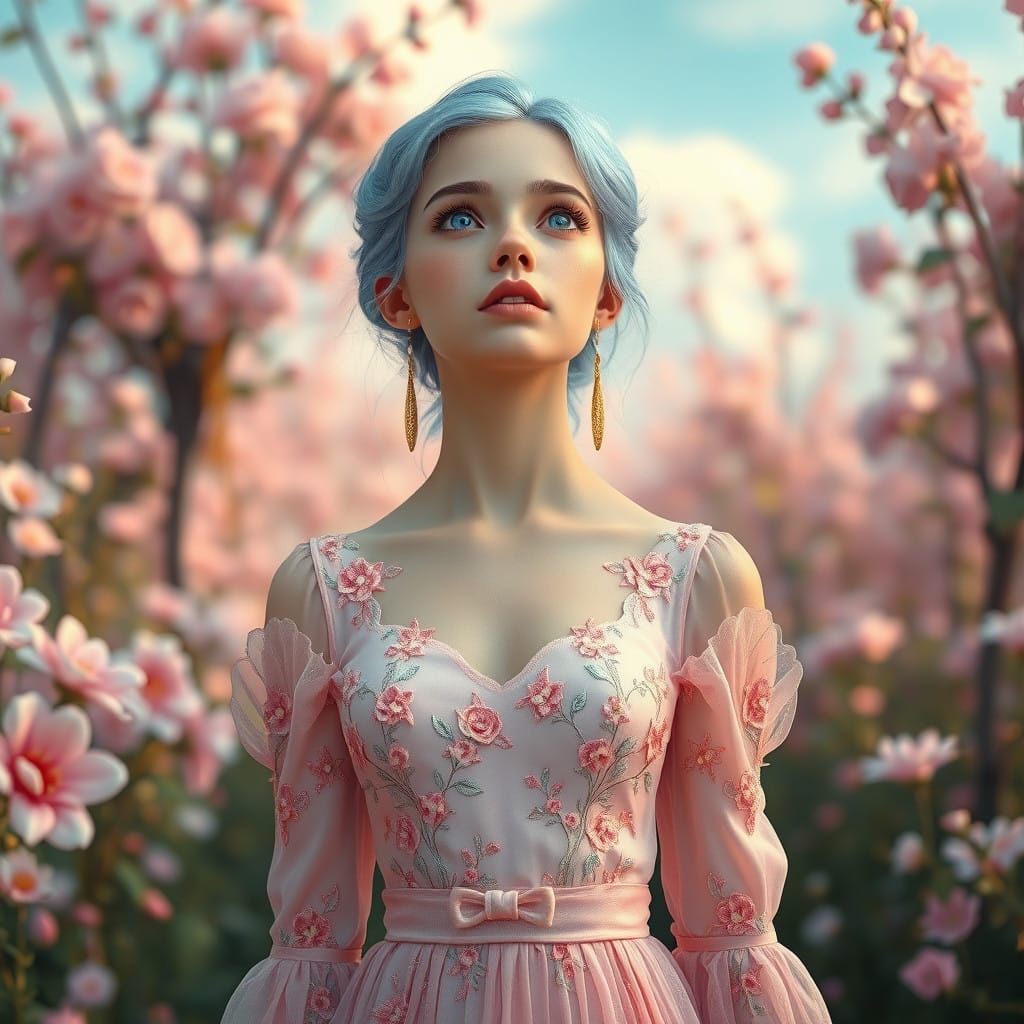 Ethereal Fantasy Goddess in Whimsical Floral Wonderland