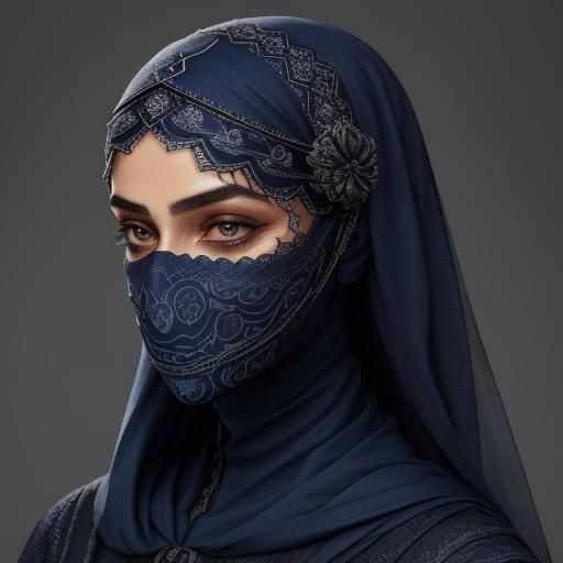 Ethereal Portrait in Intricate Indigo Niqab