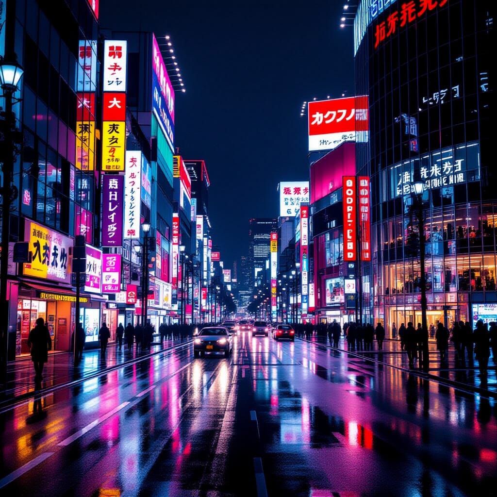 Tokyo Nightscape with Neon Lights and Cinematic Lighting