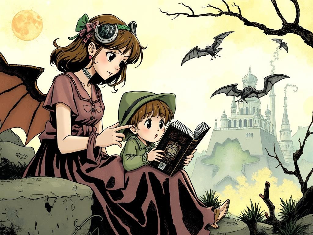 Sister's Story Time: Whimsical Fantasy Illustration