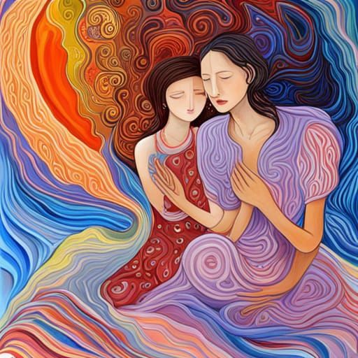 Poignant Gouache Painting of a Loving Farewell