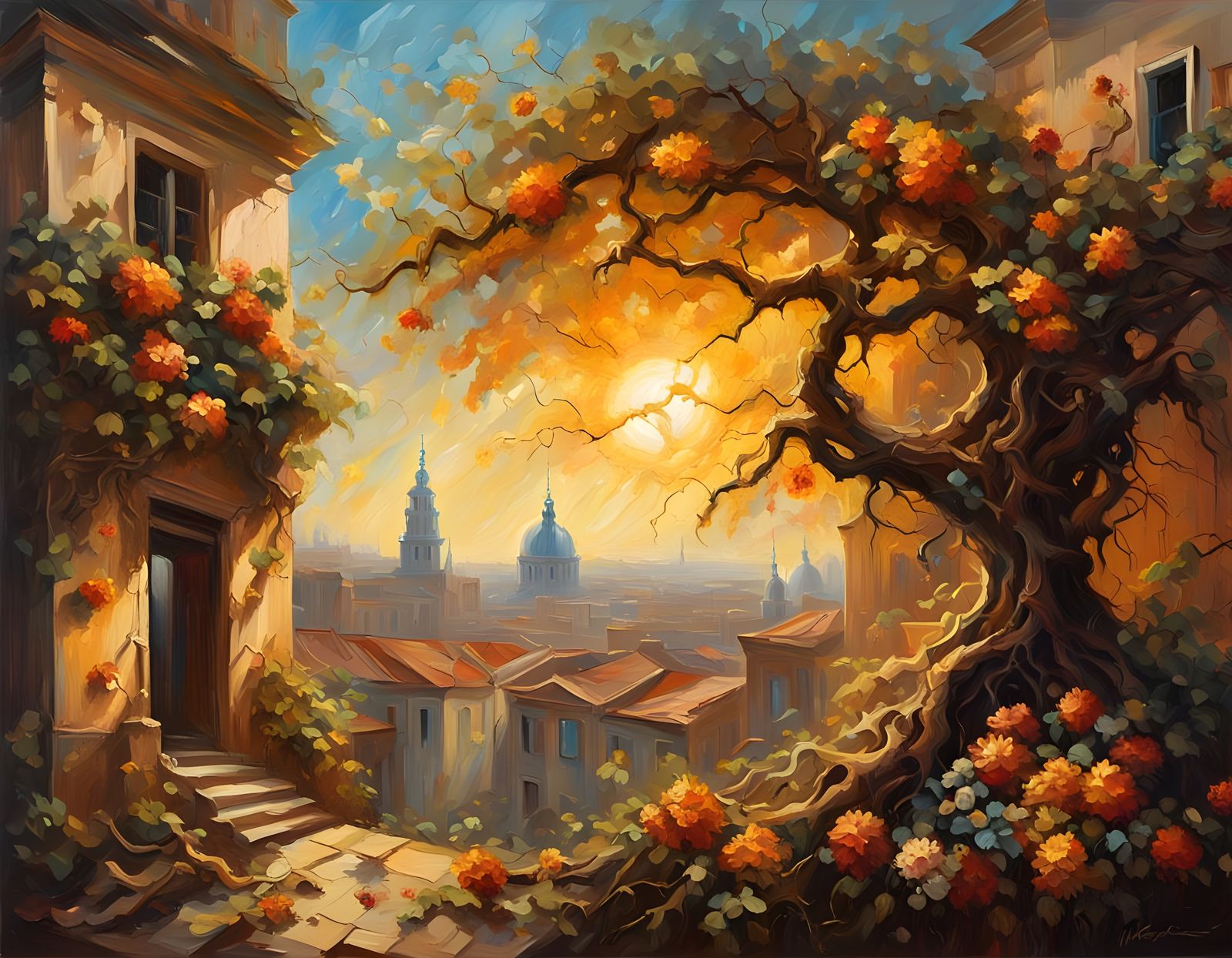 Nature Reclaims Mediterranean City in Rembrandt Style