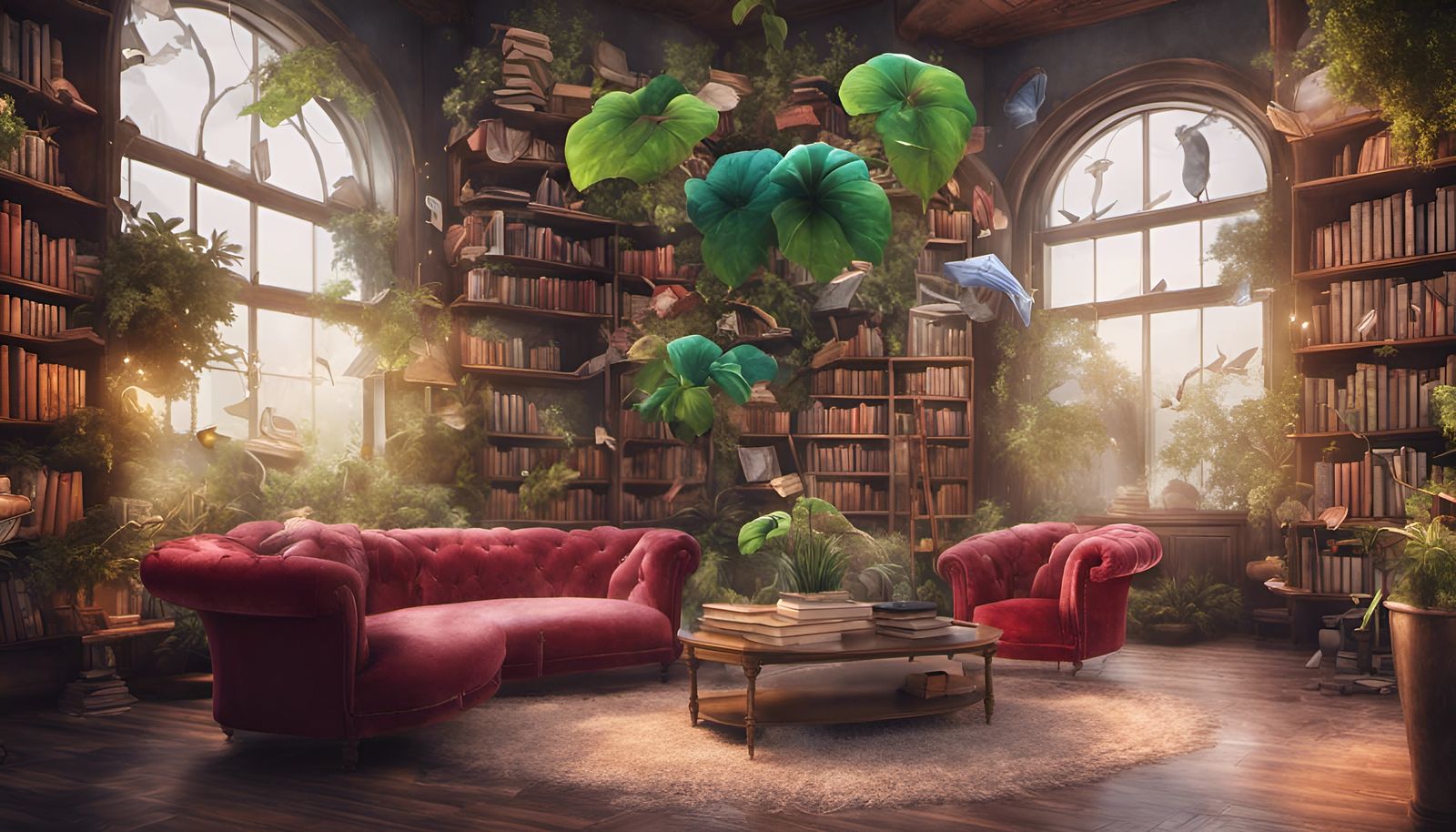 Whimsical Library with Musical Books Concept Art