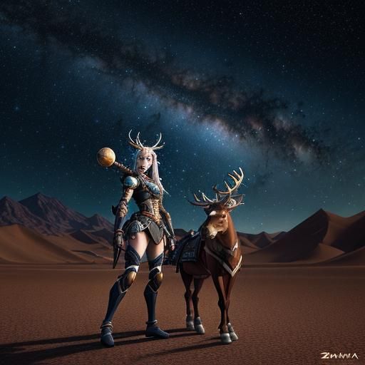 Female Reindeer Warrior in Anime Style