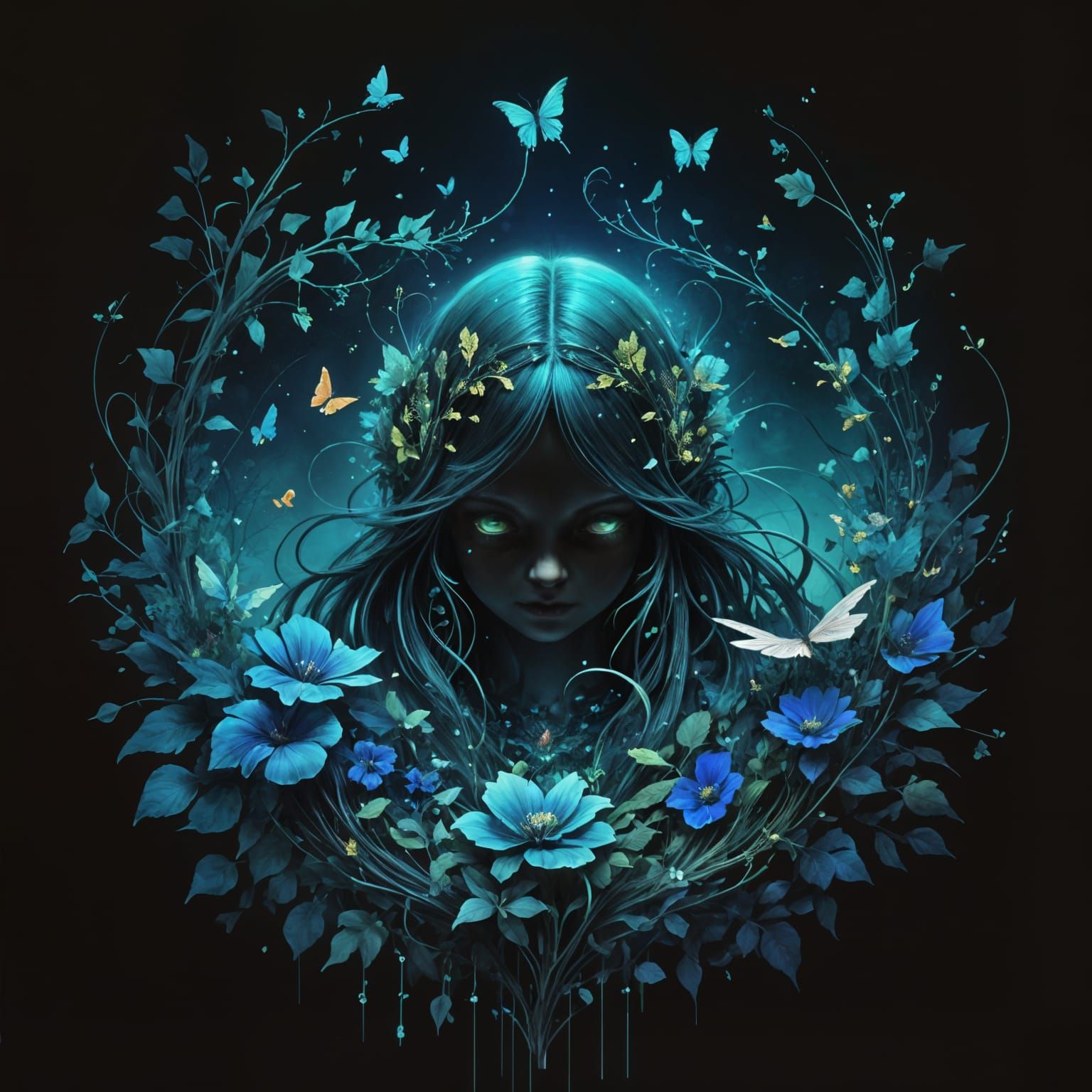 Luminous Bird in Overgrown Garden, Hyperdetailed Fantasy