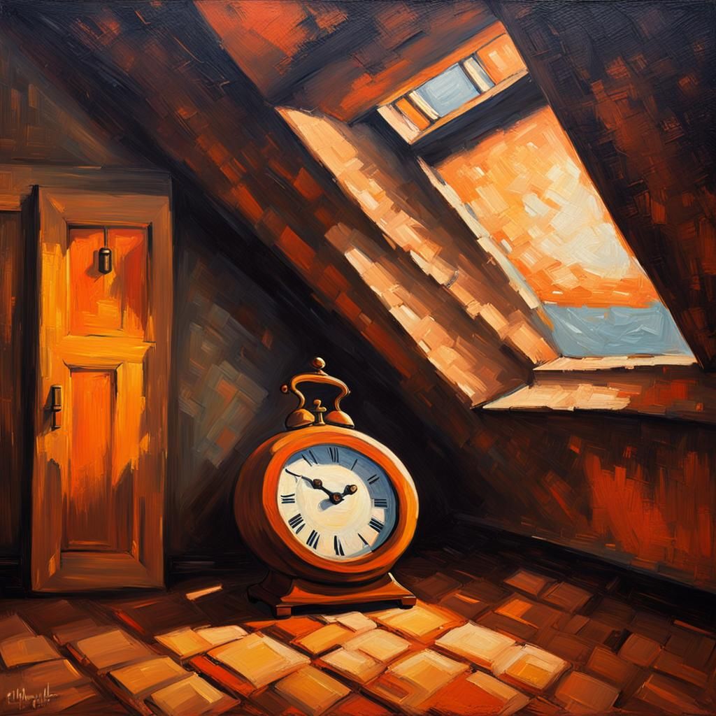 Clock Walks in Mystical Attic: Impasto Oil Painting