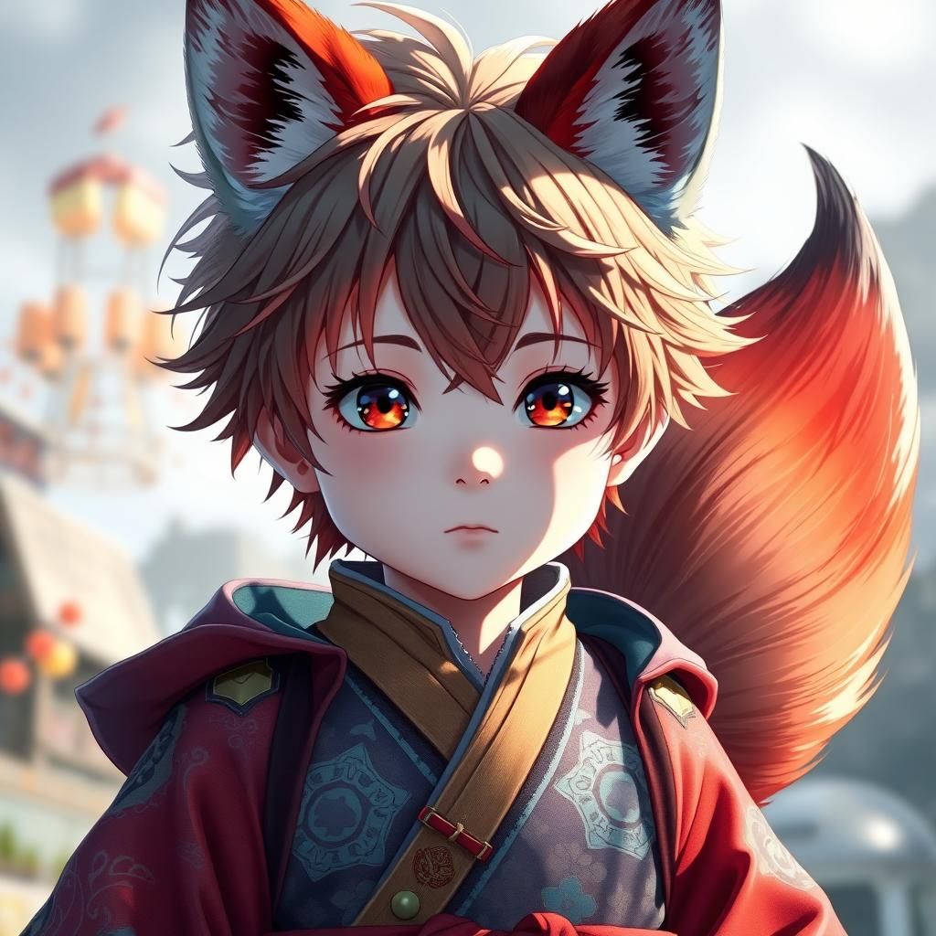 Anime Fox-Boy in Fantasy Matte Painting Style