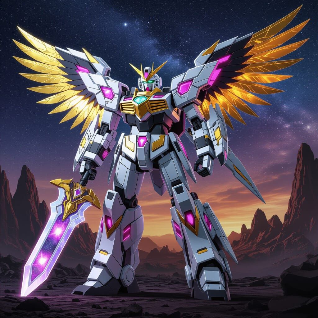 Colossal Futuristic Megazord on Cosmic Battlefield