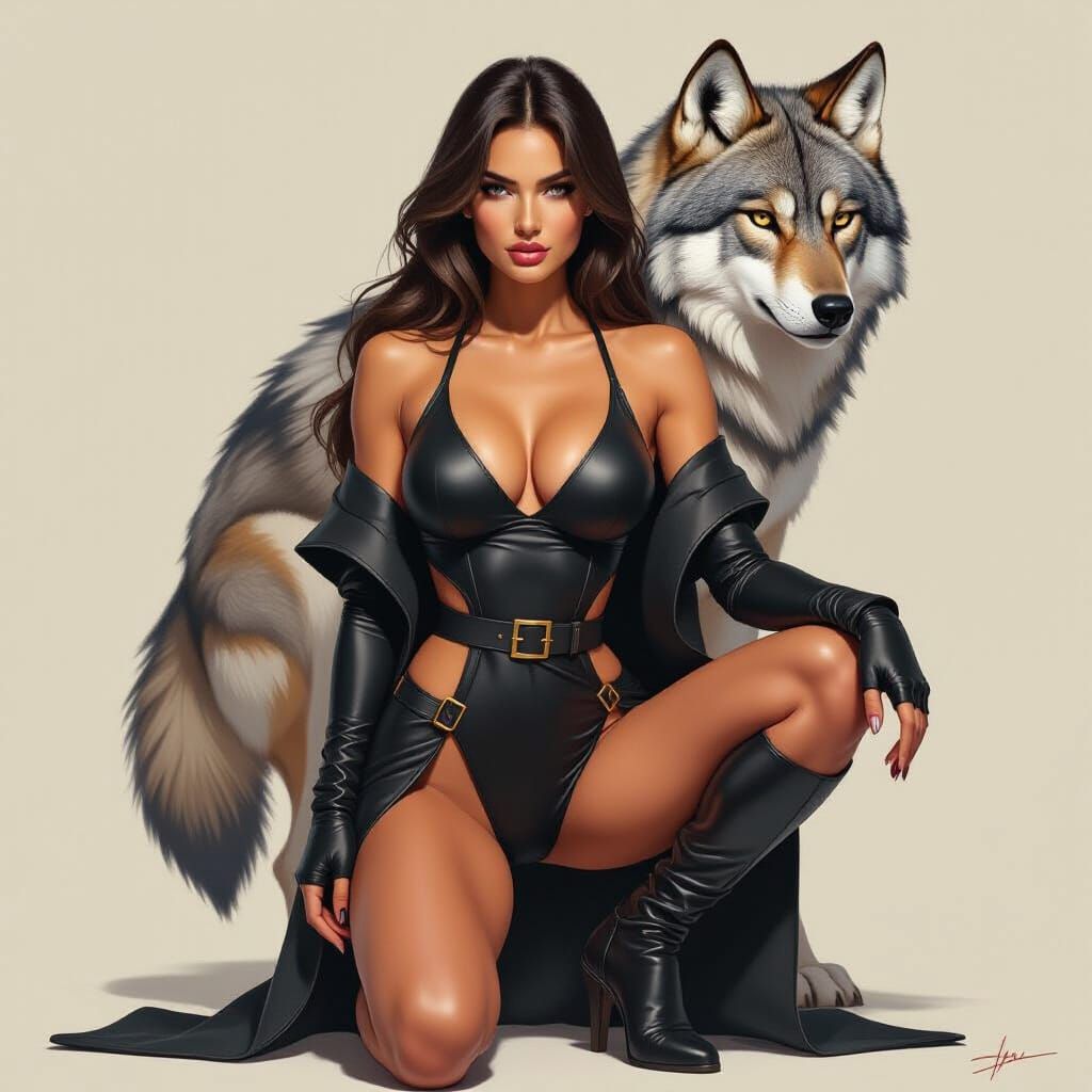 Hyperrealistic Goddess Supermodel with Wolf Features