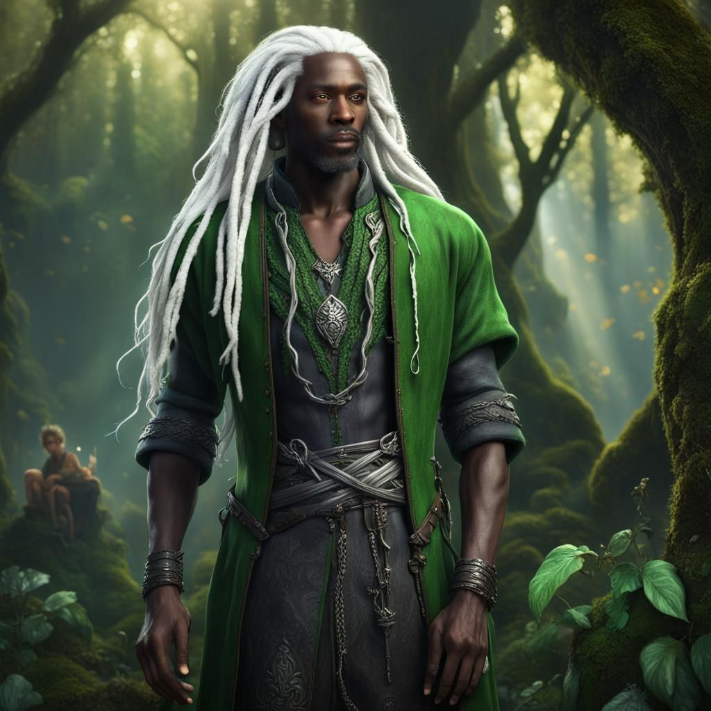 Renaissance Druid with Braided Dreadlocks in Enchanted Fores...