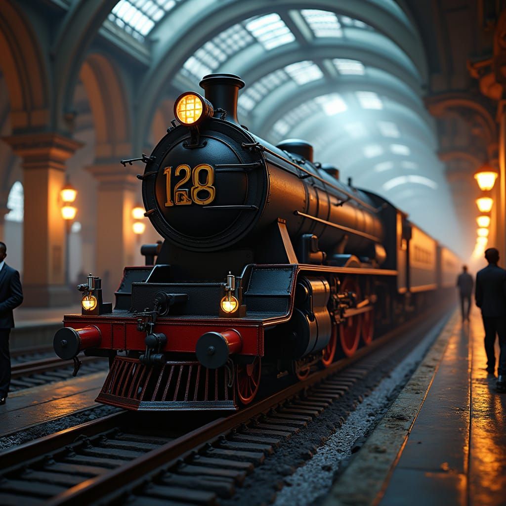 Elegant Steam Locomotive in a Surreal, Cinematic Landscape