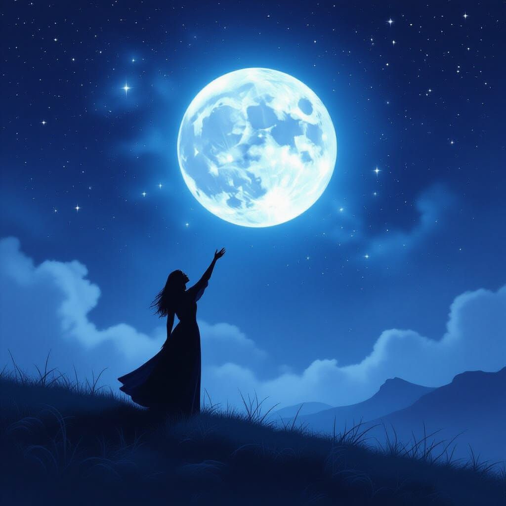 Surreal Dreamer Reaching for Ethereal Moon