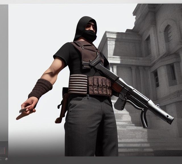 3D Mexican Assassin with Deep Shadows