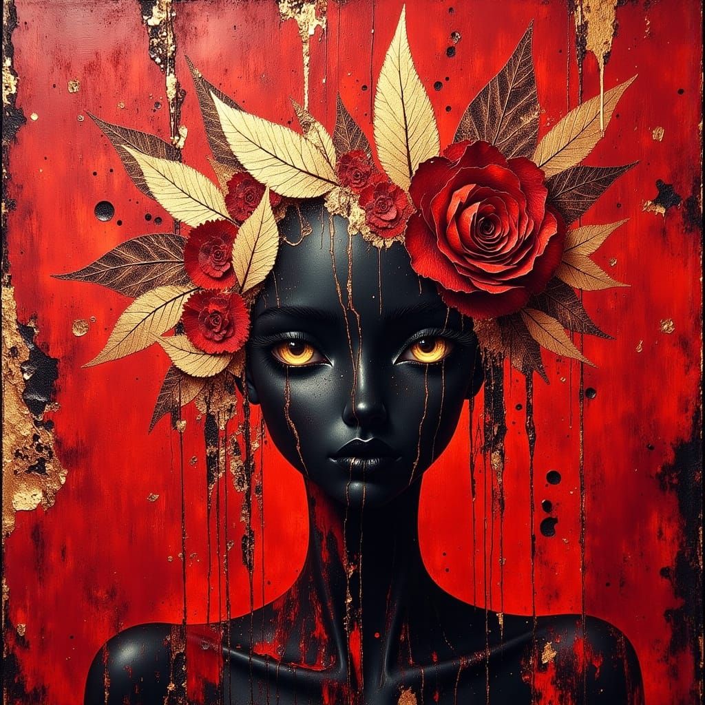 Morbid, Divine Oil Painting with Metallic Gold Leaf