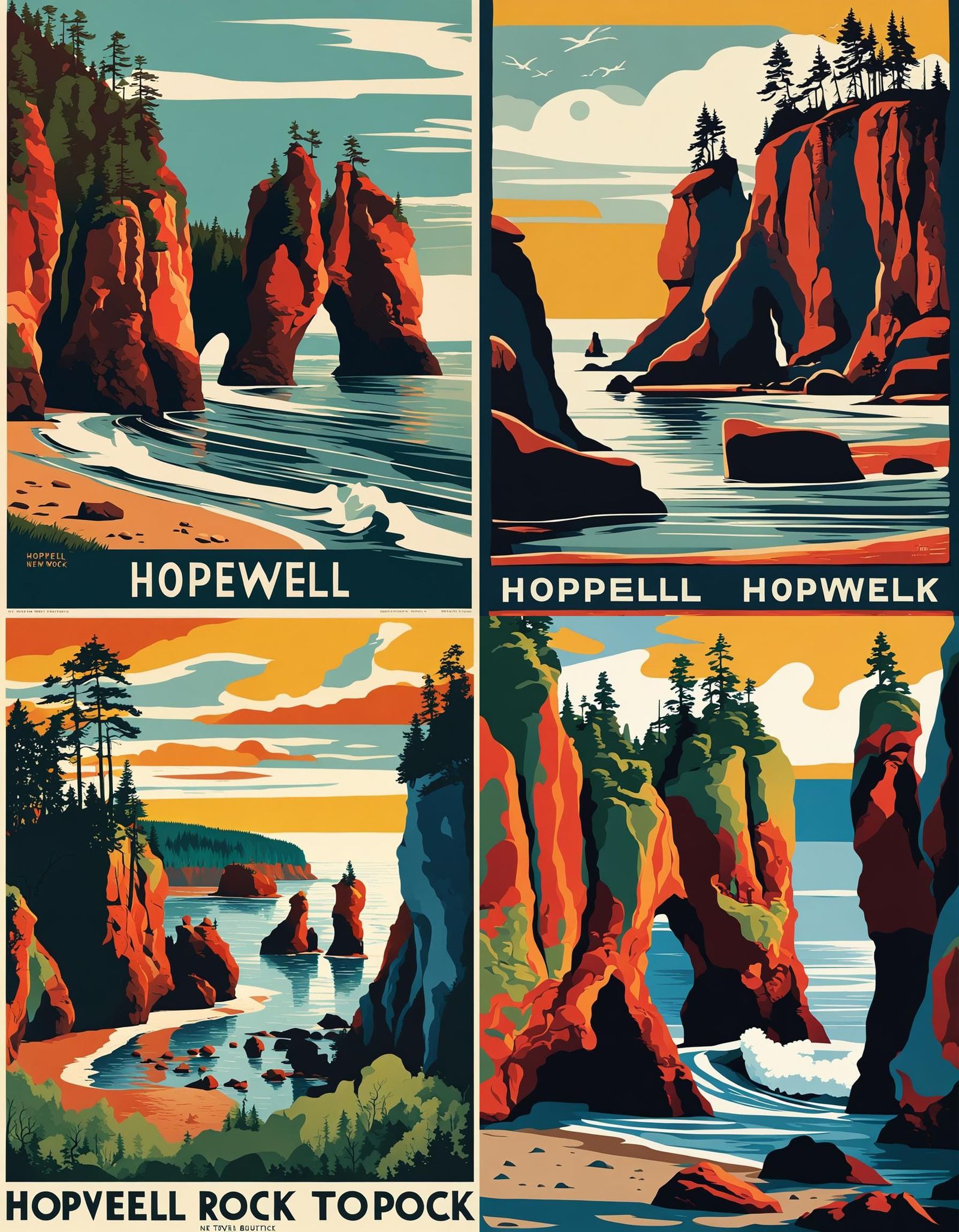 Hopewell Rocks Travel Poster in 1950s Style