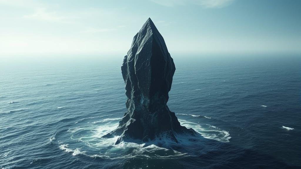 Cosmic Obsidian Monolith Rises Above the Ocean
