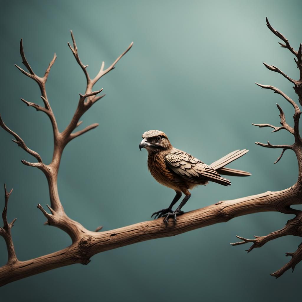 Minimalist Wooden Bird in Vintage Style Jungle