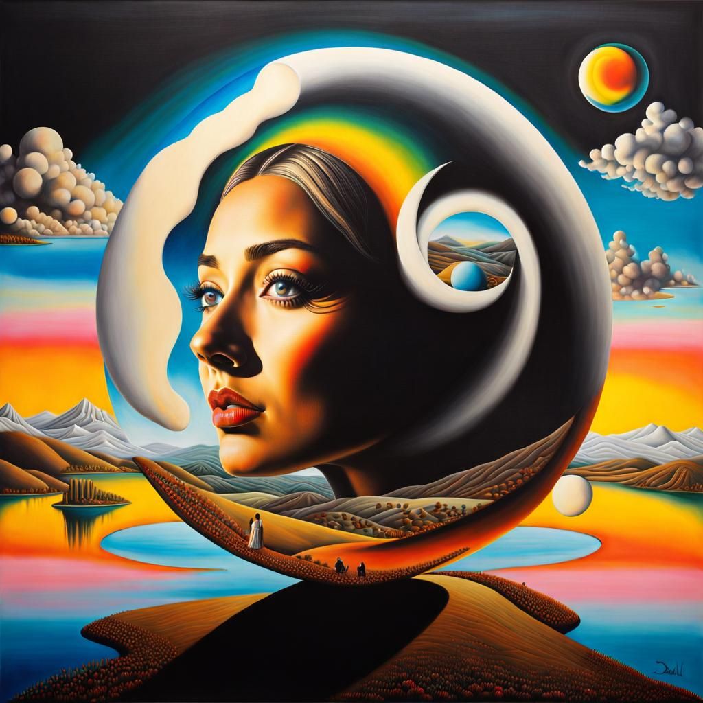 Surreal Woman in Marshmallow Eye with Horses