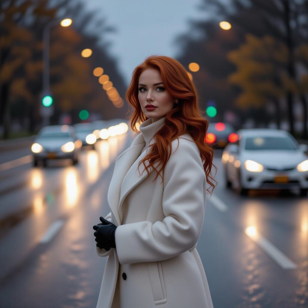 Woman in Cashmere Coat at Dusk