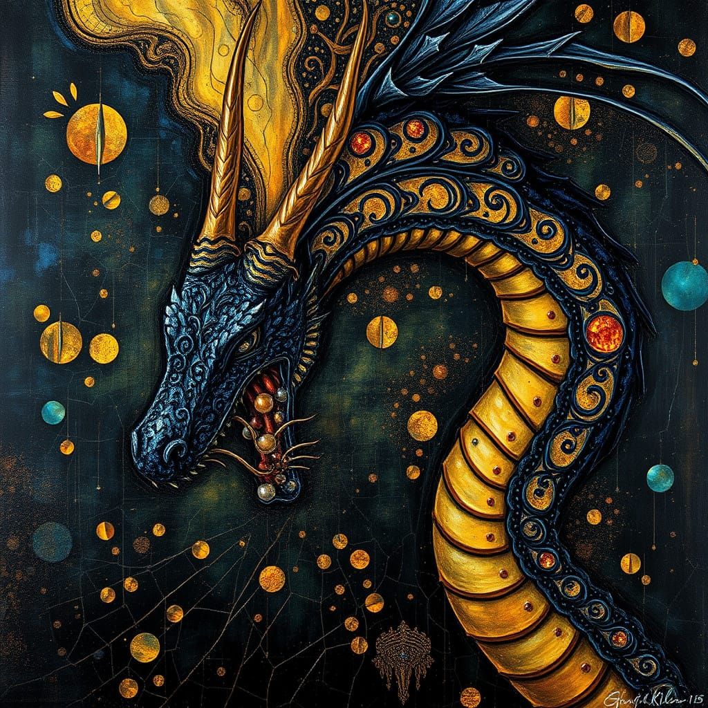 Dark Fantasy Dragon in Intricate Oil Painting Style