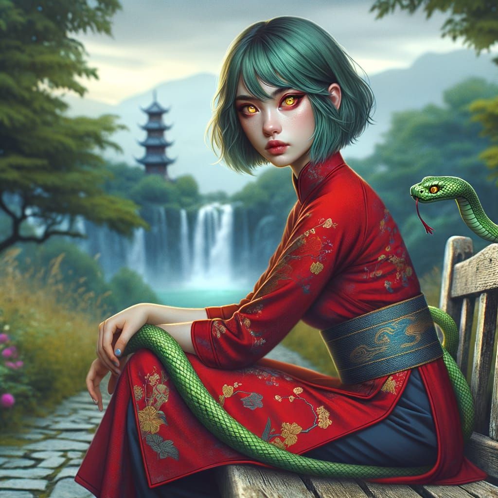 Ethereal Vietnamese Warrioress in Summer Serenity