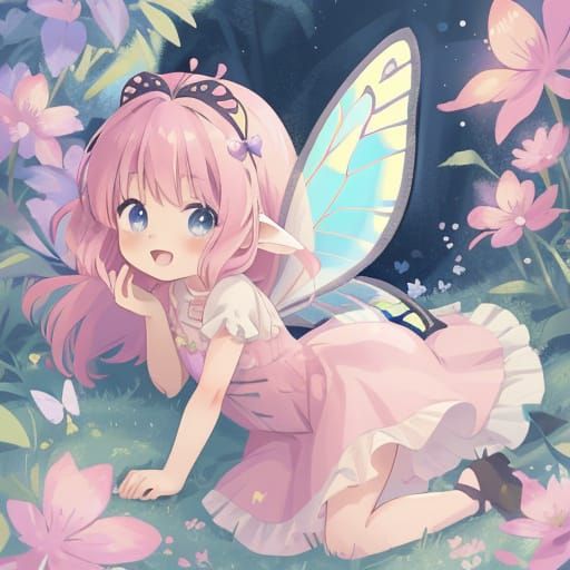 Whimsical Anime Fairy with Delicate Butterfly Wings