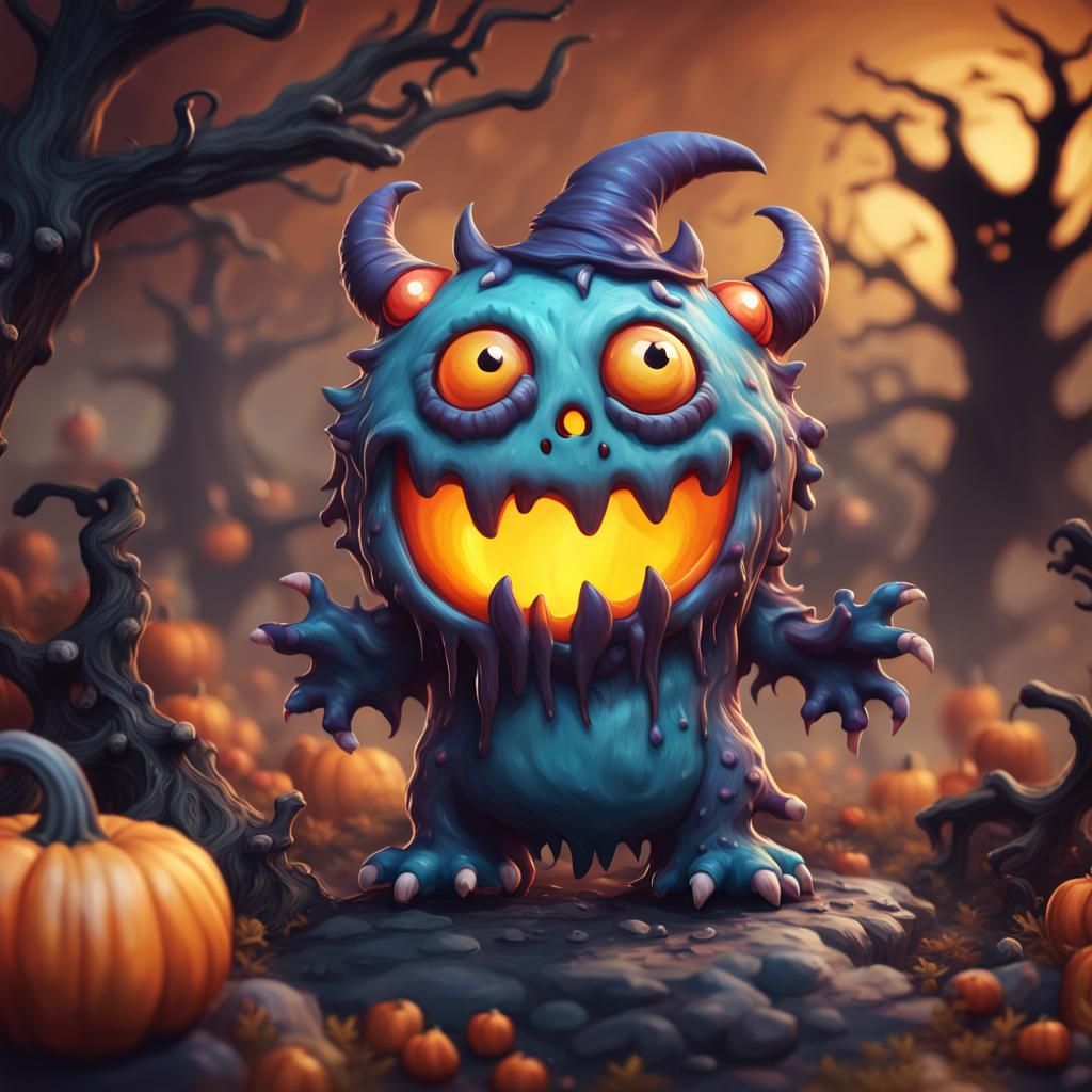 Cute Halloween Monster Digital Art Masterpiece
