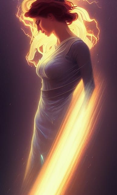 Electric Storm Portrait in Art Nouveau Style