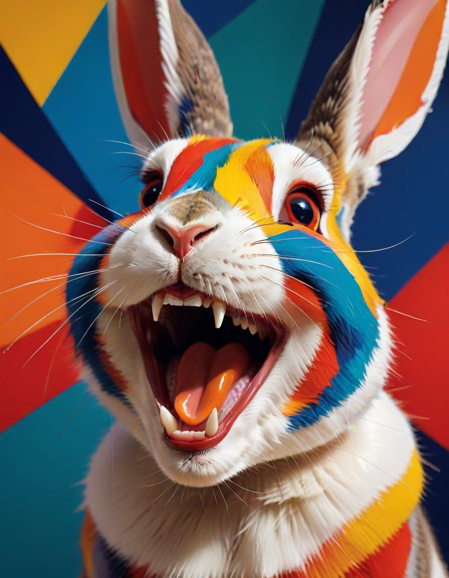 Bauhaus Bunny Laughing: Geometric and Vibrant