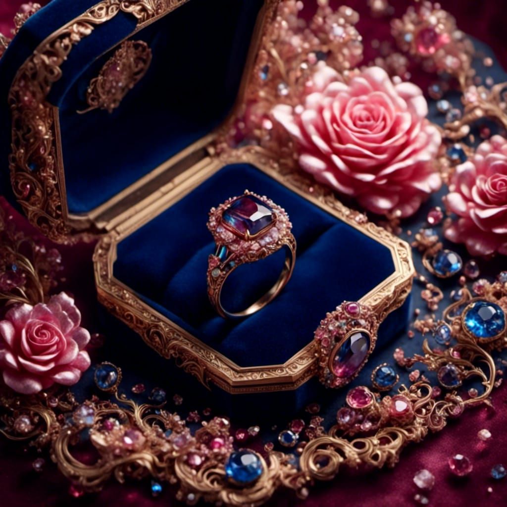 Pink Sapphire Ring in Velvet Box, Art Deco Style