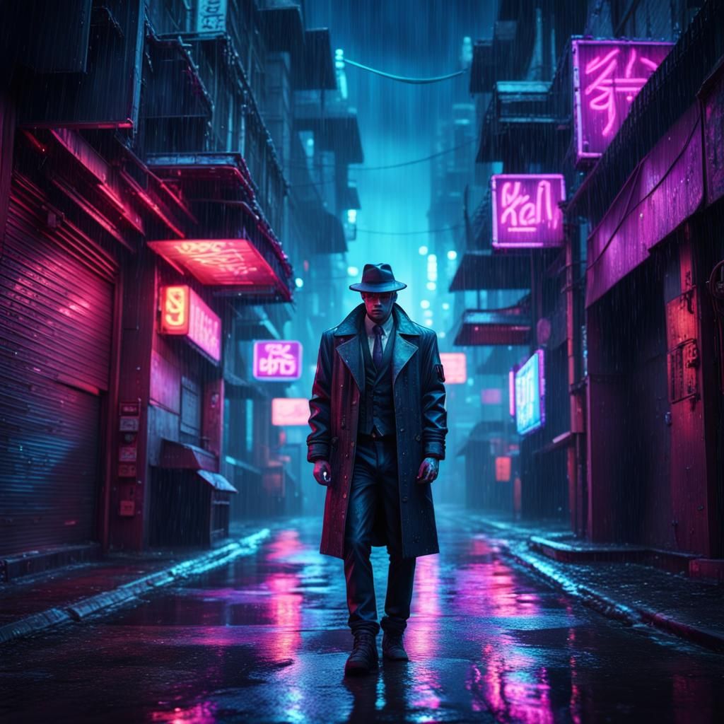 Cyberpunk Mafia Boss Neo Noir