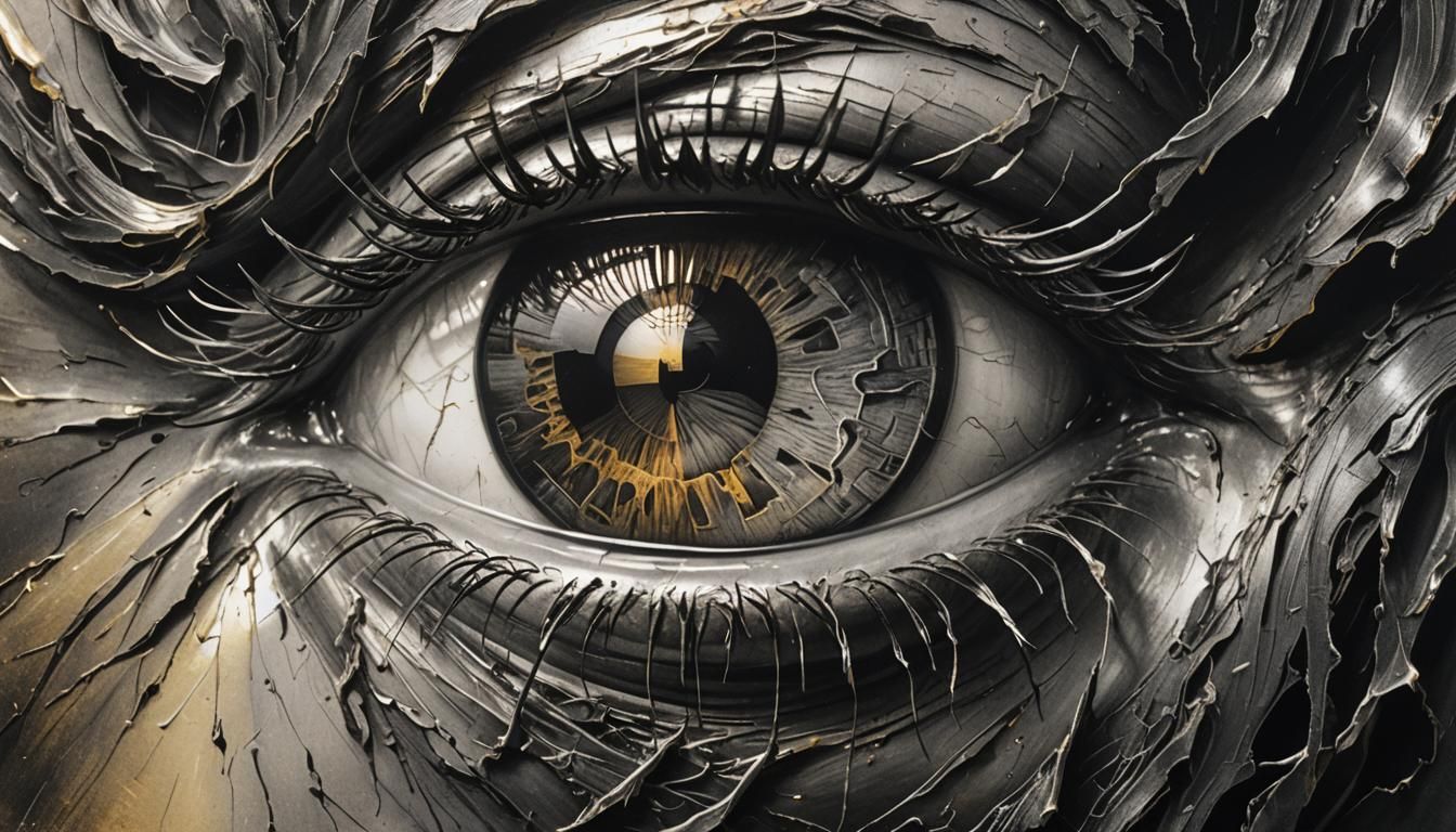 Golden Sun Illuminates Eye in Surreal Charcoal Sketch