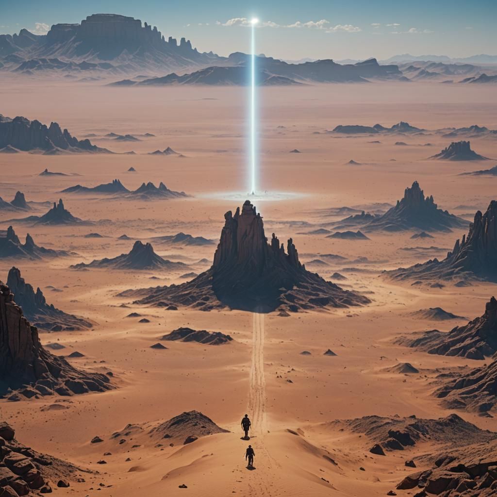 Mercenary in Vast Desert Under Blue Sky