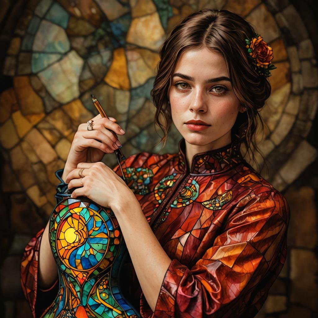 Persian Woman in Stained Glass Art Brut Style