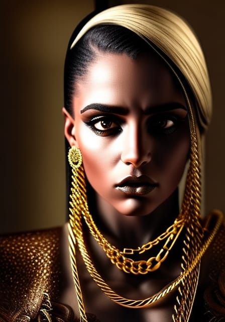 Exquisite Woman with Gold Chains, Photorealistic Style