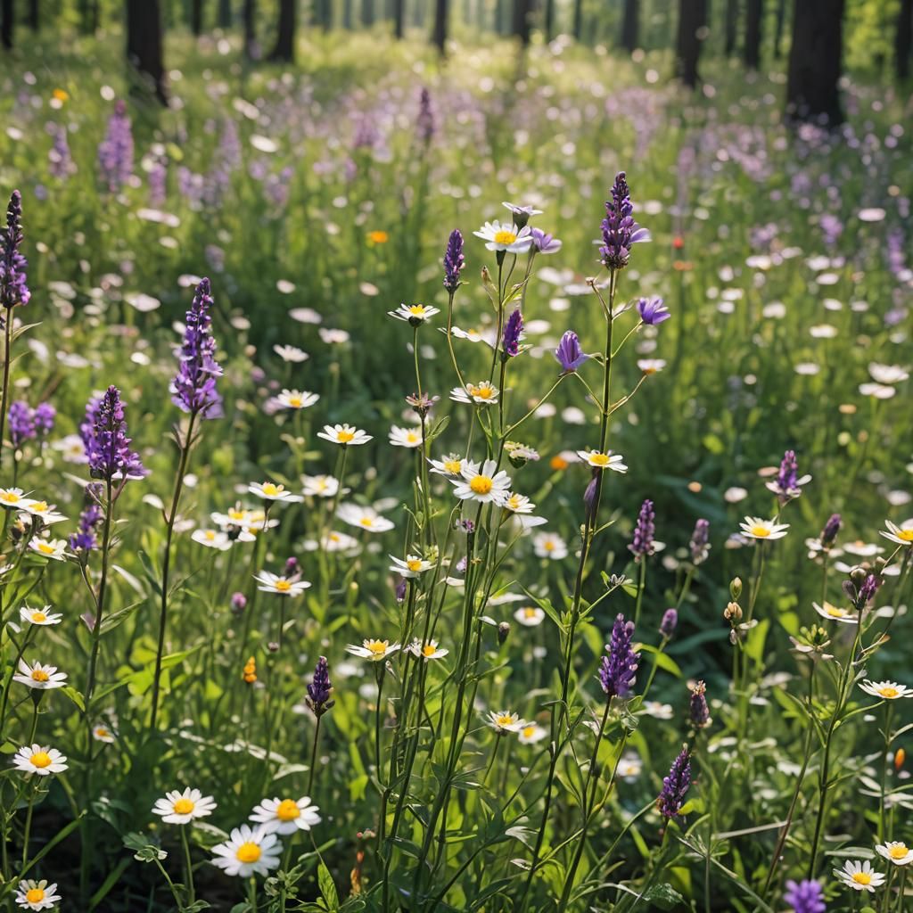 Forest Glade Wildflowers in Natural Light
