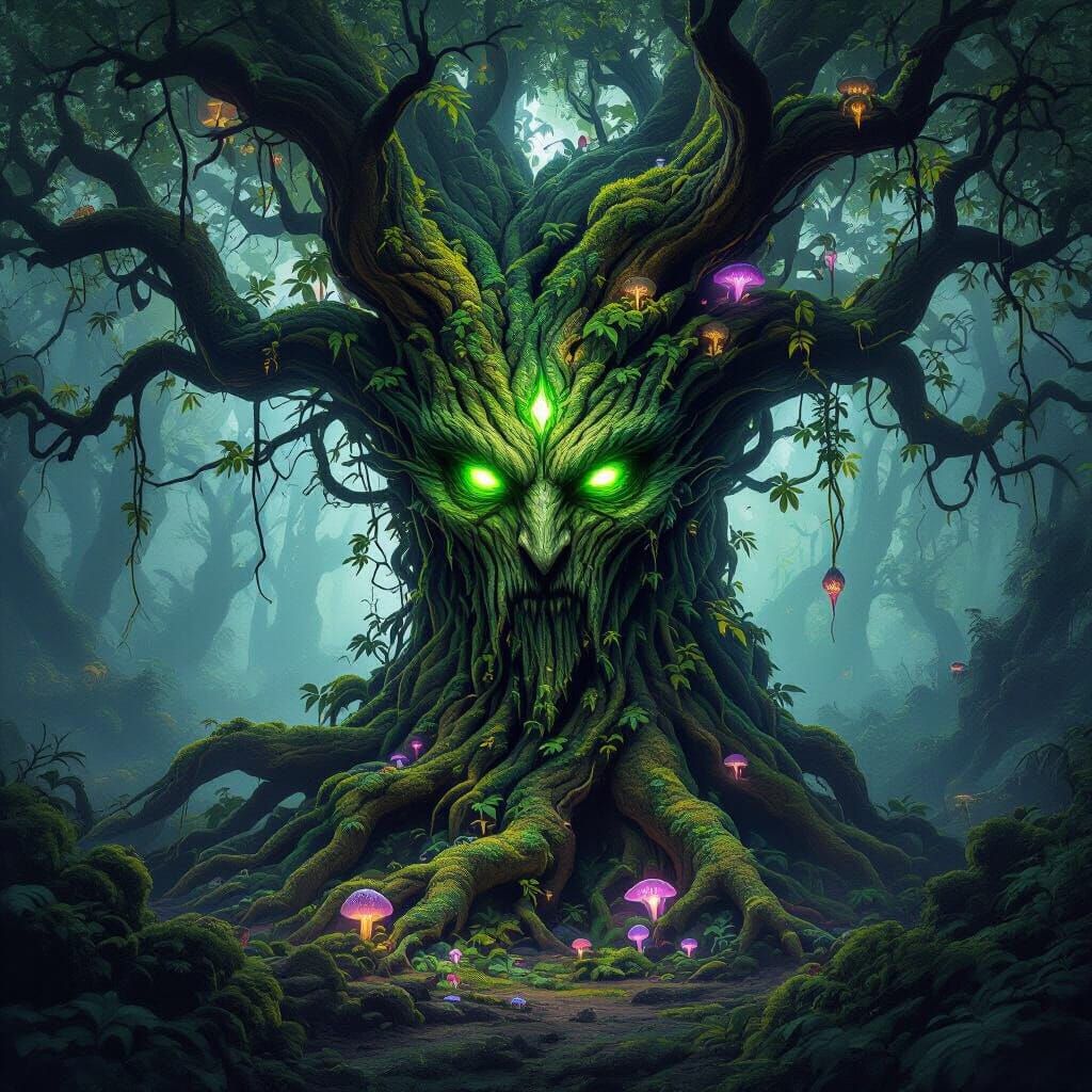 Ancient Tree Spirit Awakens in Mystical Forest