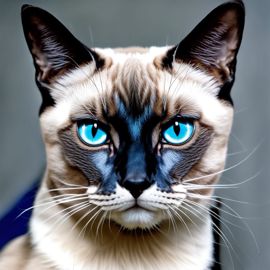 Siamese Cat Tattoo Flash with Sakura Flowers