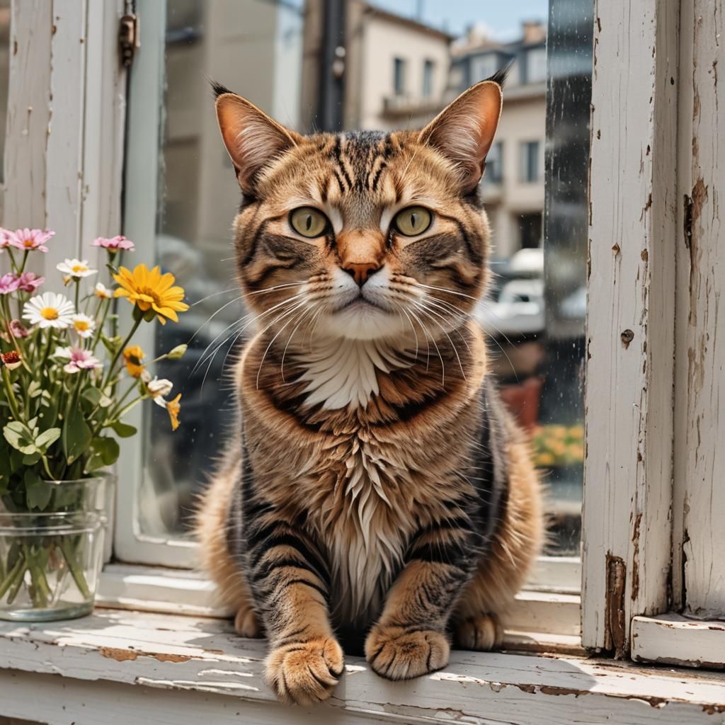 Brown Cat Gazing at Sailboats in Bay Window