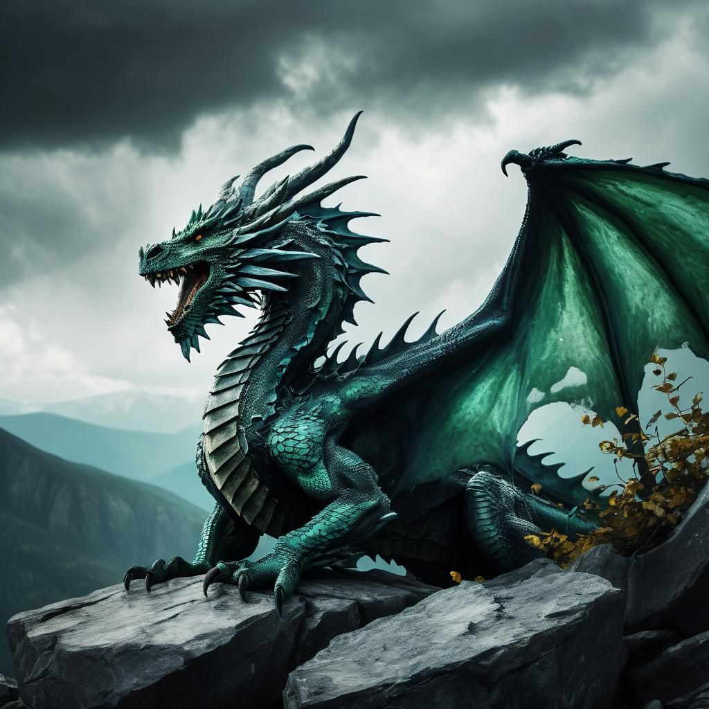 Mystical Dragon on Stormy Mountain