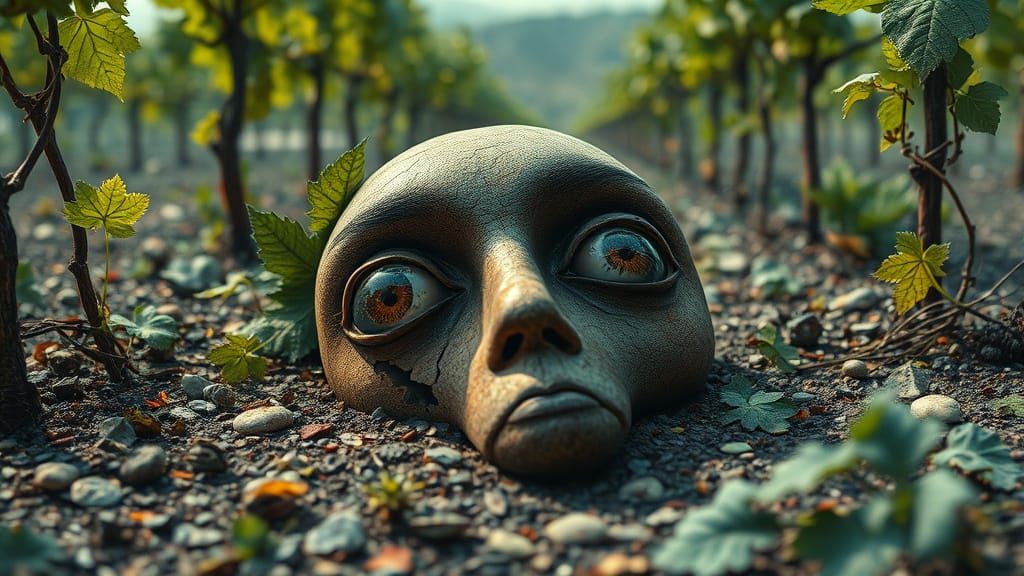 Surreal Bio Art with Dreamlike Vineyard Scene