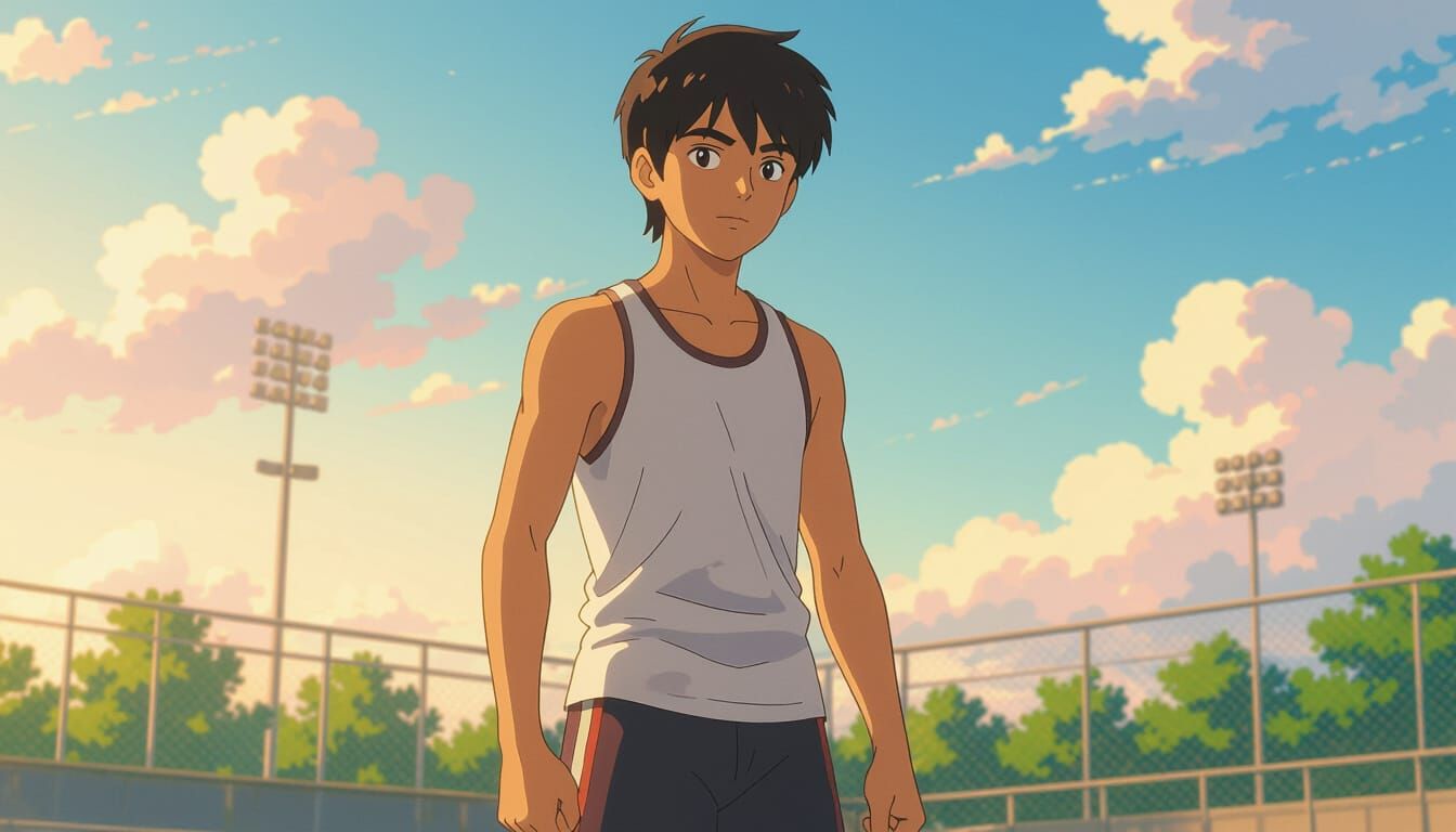 Indian Teen Athlete in Dynamic Pose, Vibrant Anime Style