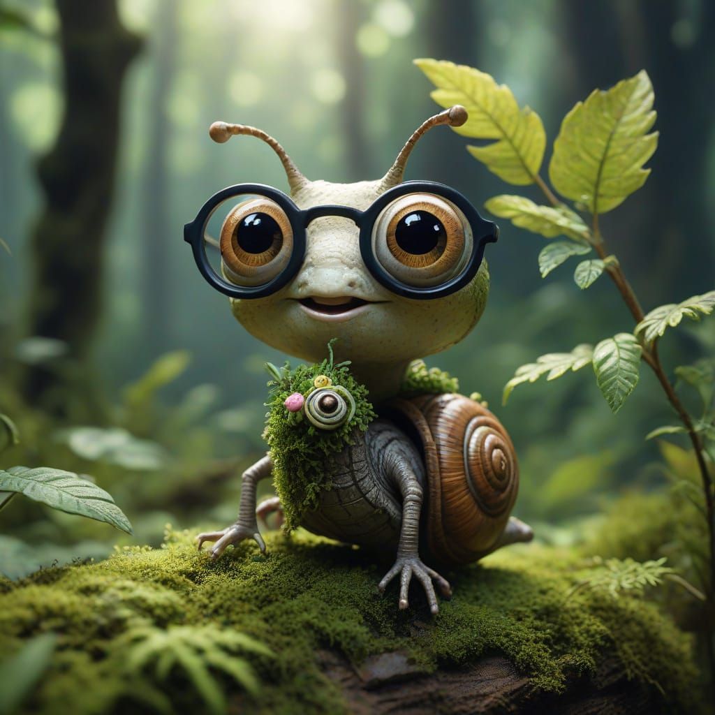 Enchanted Snail in Mystical Forest: A Whimsical Scene