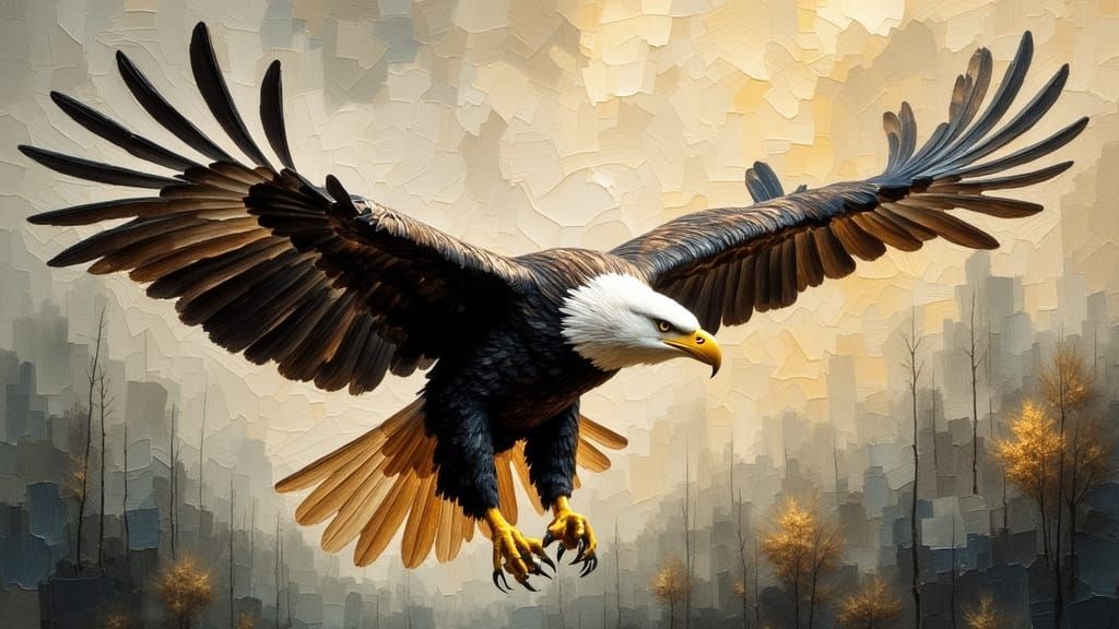 Bald Eagle Soaring: An Impasto Painting