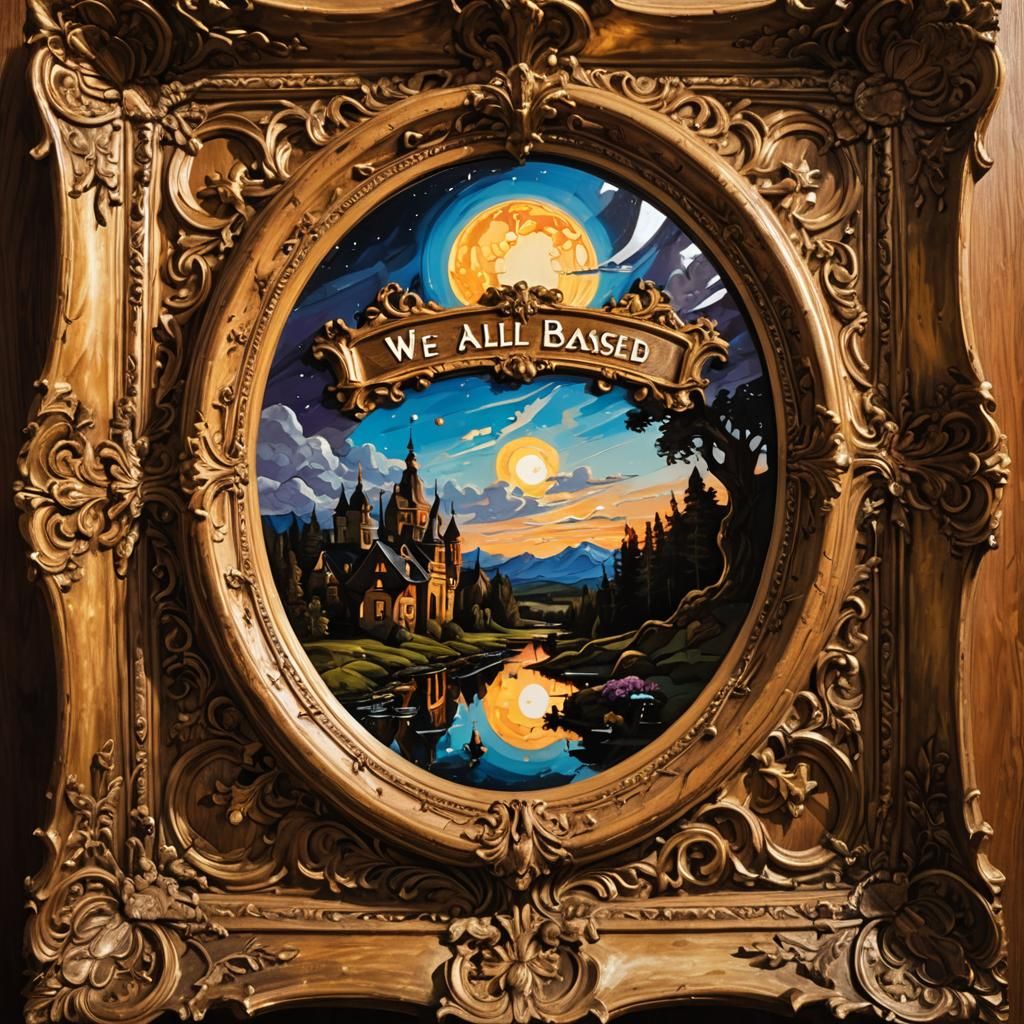 Ornate Mirror Reflecting a Surreal Landscape in Baroque Styl...