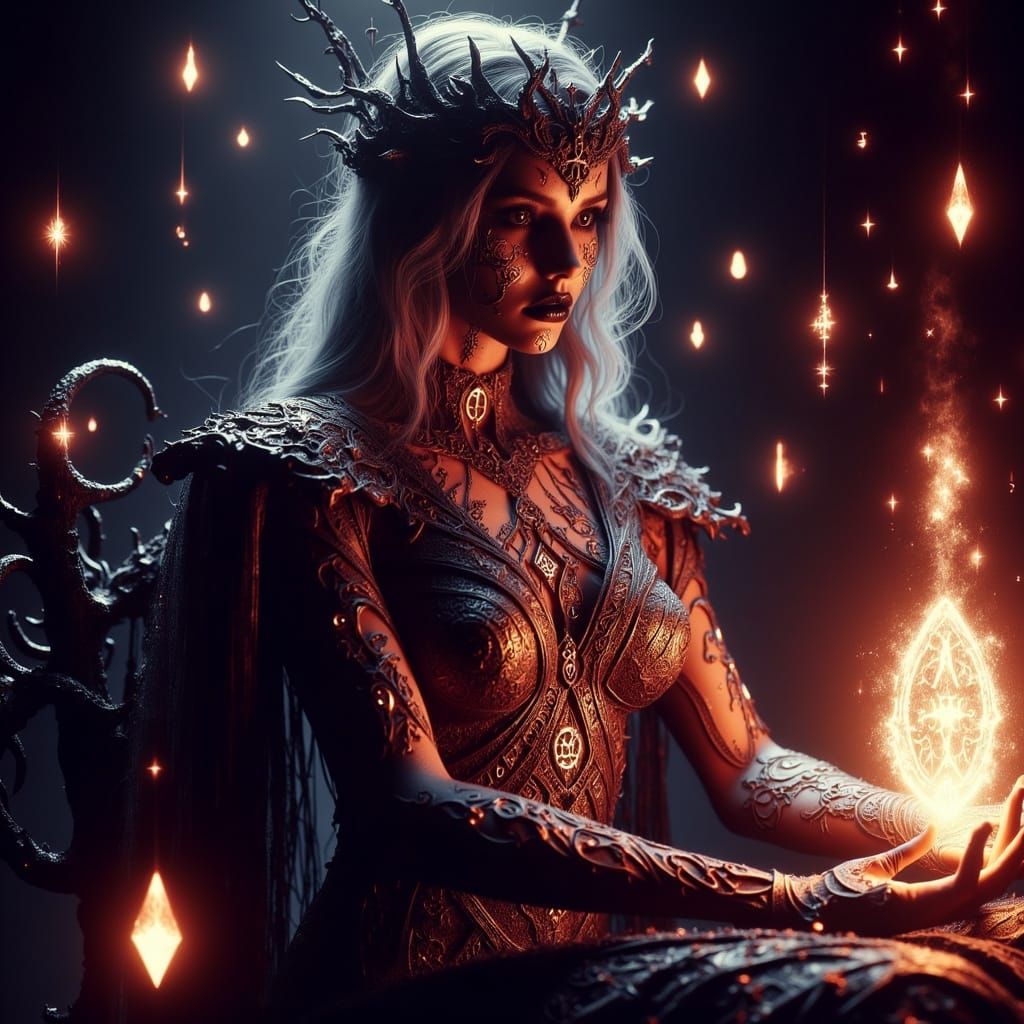 Viking Seeress in Glowing Red and Black Fantasy Art