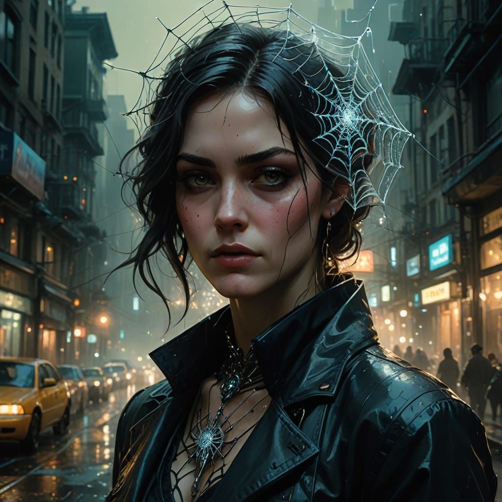 Crystal Glass Spiderweb in Majestic Fantasy Landscape