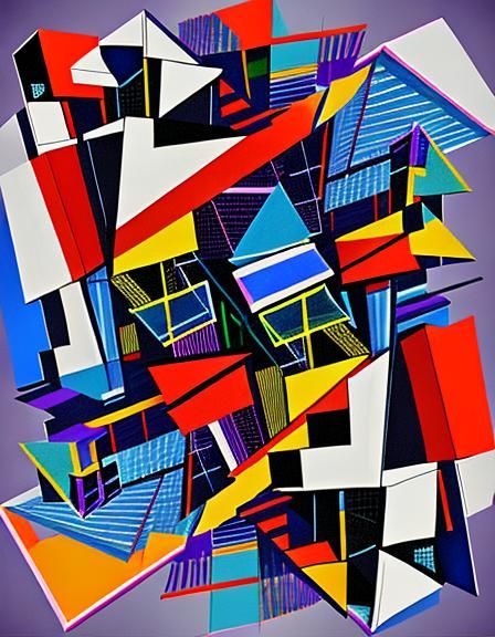 Geometric Abstract Art in Cubist Bauhaus Style