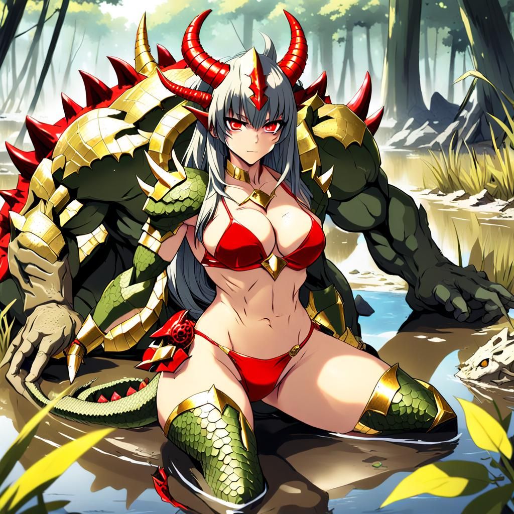 Muscle Lizard Woman in Anime Style